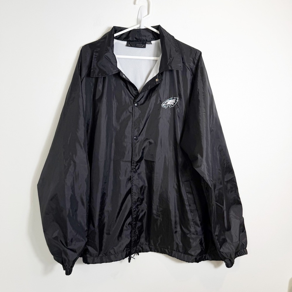 Philadelphia Eagles NFL Windbreaker Jacket Men XL Black Snap Front Coach